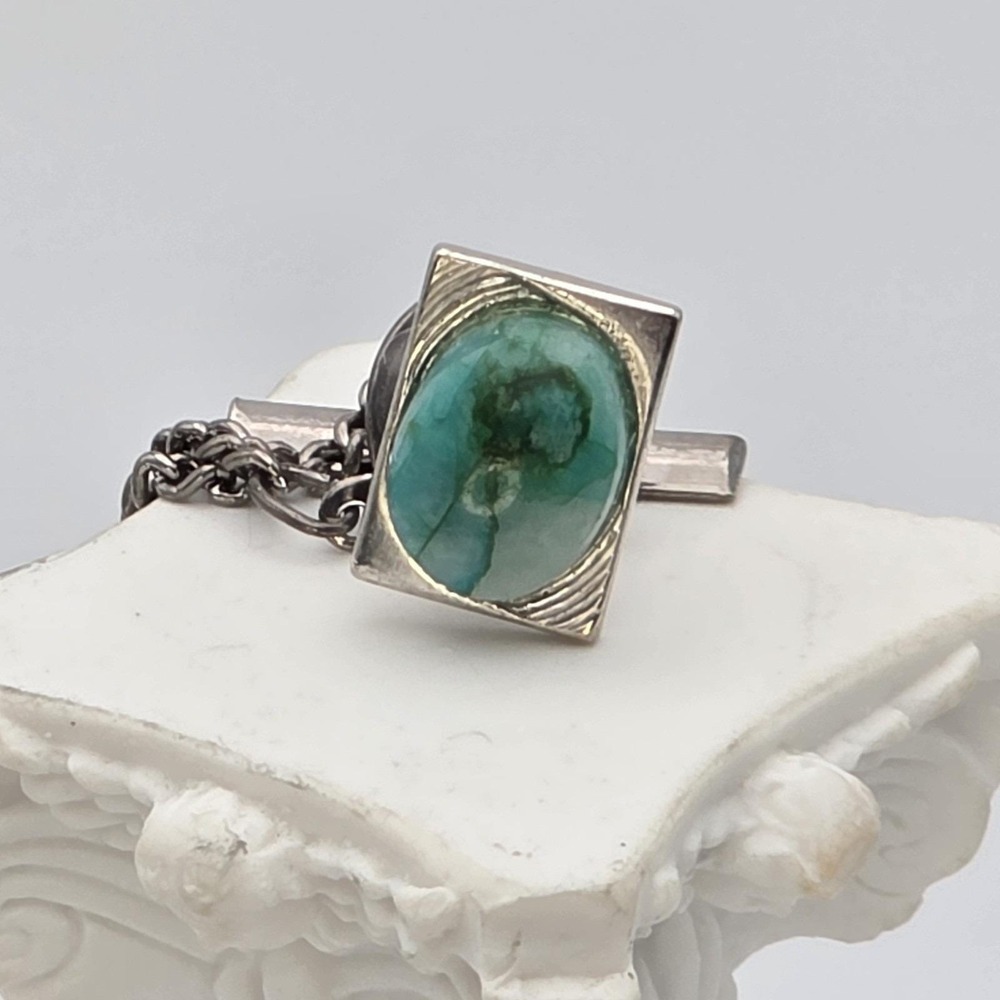 Vtg Amazonite Tie Tack Aqua Colored Stone Silver Tone Lapel Hat Pin‎ FREE $HIP!!